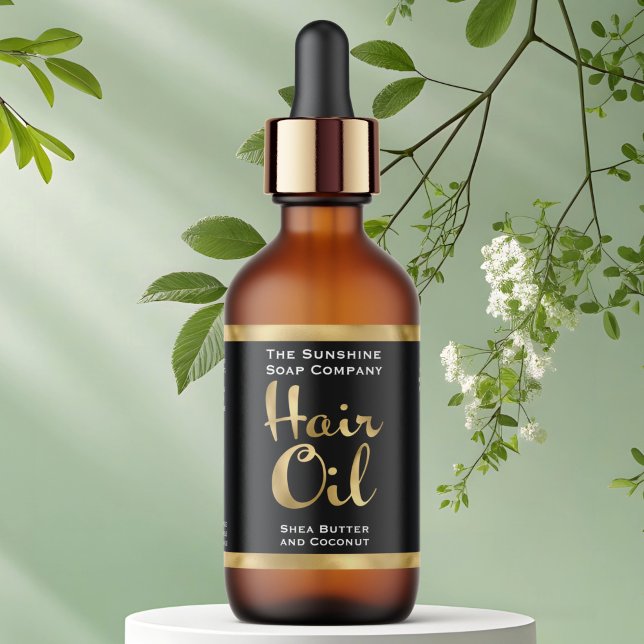 Svart och Guld Hair Oil Flaska-etikett Fraktsedel (Skapare uppladdad)