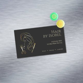 Svart och Guld Hair Stylist Magnetiska Visitkort