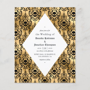 Svart och guld Halloween Damask gotiskt bröllop Flygblad