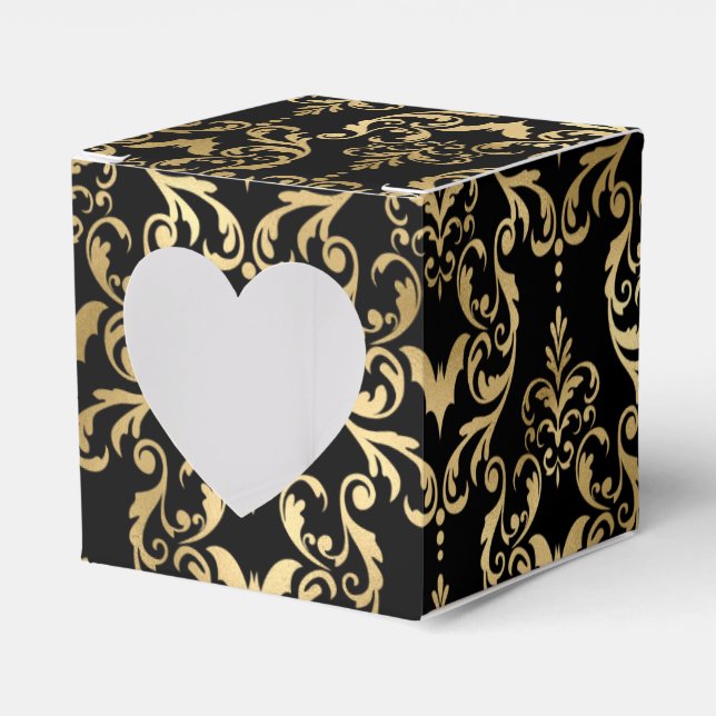 Svart och guld Halloween-damask Presentaskar (Framsidan Sidan)