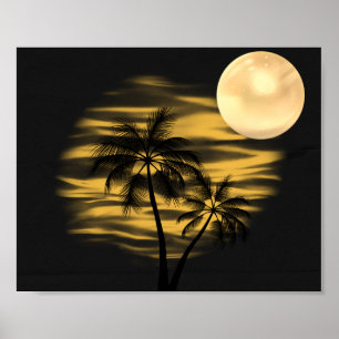 Svart och Guld Handflatan Träd Tropical Printable Poster