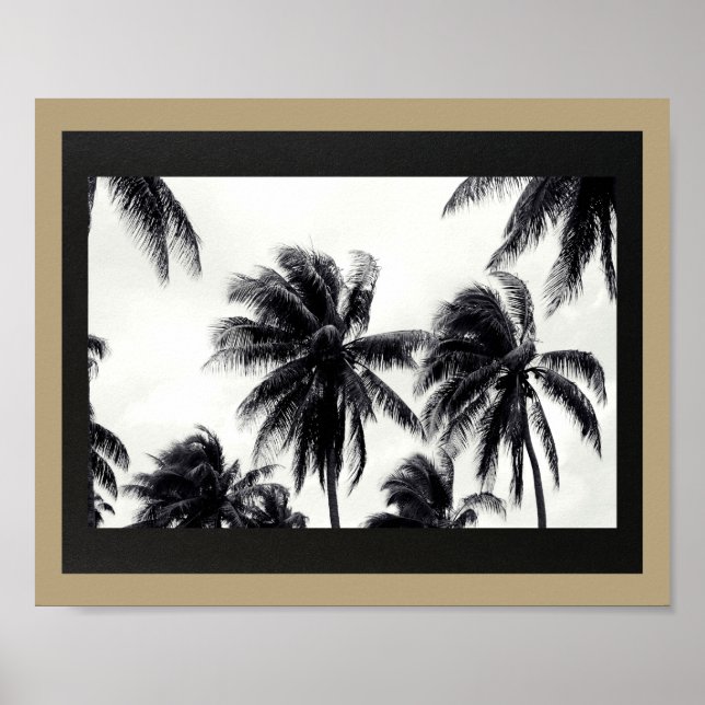 Svart och Guld Handflatan Träd Tropical Printable  Poster (Framsidan)