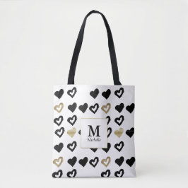 Svart och Guld Heart Monogram Togo Bag Tygkasse