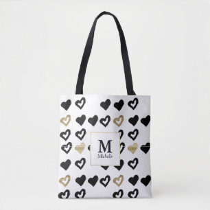 Svart och Guld Heart Monogram Togo Bag Tygkasse