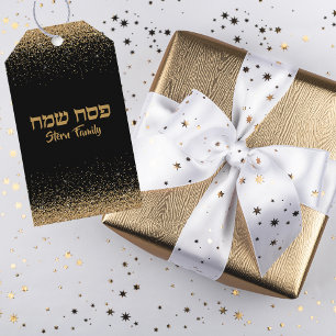 Svart och Guld Hebrew Lycklig Pesach Presentetikett