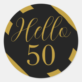 Svart och Guld Hej 50 Diagonala ränder Runt Klistermärke