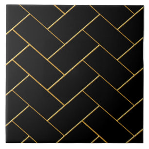 Svart och Guld Herringbone Design Ceramic Tile. Kakelplatta