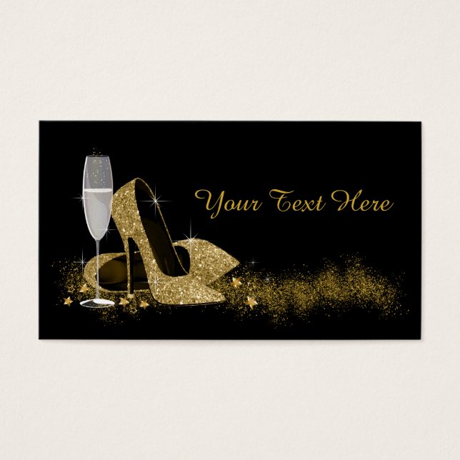 Svart och Guld High Heel Shoe Visitkort (Framsidan)