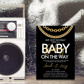Svart och guld Hip Hop Baby Shower-fest Inbjudningar
