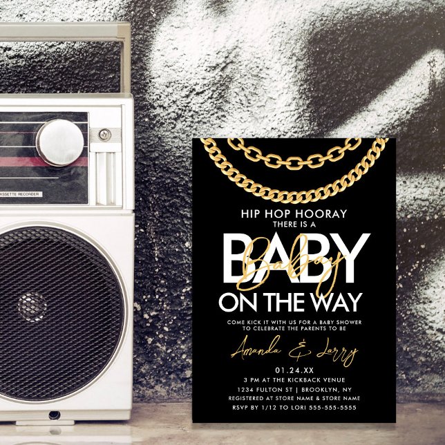 Svart och Guld Hip hop Baby Shower Inbjudningar (Skapare uppladdad)