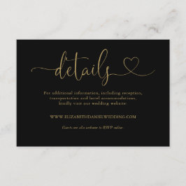 Svart och guld hjärtskrift Bröllopsdetaljer Tilläggskort