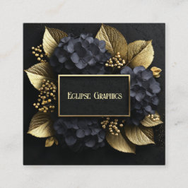 Svart och Guld Hortensia Blommig Geometrisk Modern Fyrkantigt Visitkort