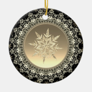 Svart och Guld Ice Snowflake Julgransprydnad Keramik