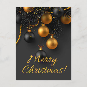 Svart och Guld jul, Bollar Elegant Glitter H Vykort