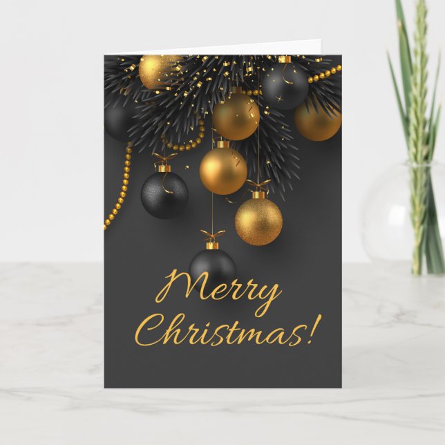 Svart och Guld, jul Bollar Elegant Glitter Helgkort (Framsida)
