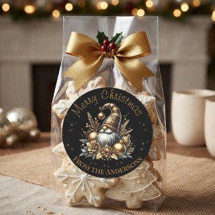 Svart och guld jul tomte runt klistermärke