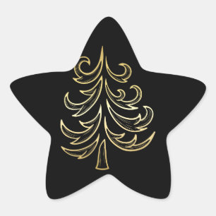 Svart och Guld Julgran Helgdag Sticker Stjärnformat Klistermärke