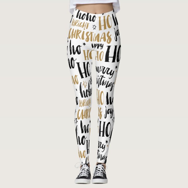 Svart och Guld, jultext Ord Art Cute Aestheti Leggings (Framsida)