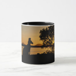 Svart och guld kangaroo silhouette sunset mugg
