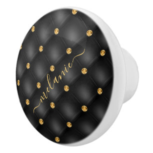 Svart och Guld keramisk knopp med eget namn