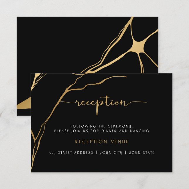 Svart och Guld Kintsugi Reception Inbjudningar (Fram/baksida)