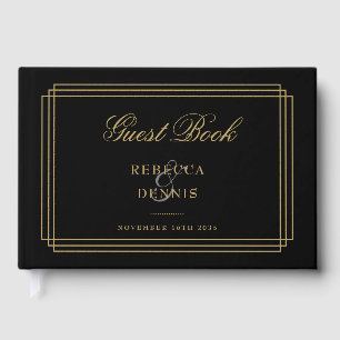 Svart och guld klassisk Art Deco bröllop Gästböcker