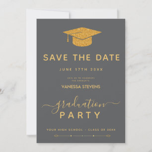 Svart Och Guld Klassisk Examen Save the Date Inbjudningar