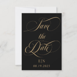 Svart och guld klassisk monogram bröllopsfoto spara datumet