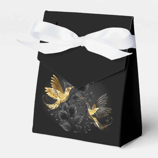 Svart och guld kolibri presentaskar (Framsidan Sidan)