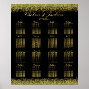 Svart och Guld-konfetti - 16 sätesdiagram Poster