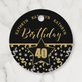 Svart och Guld-konfetti, 40:e födelsedagen Gåvor Etiketter