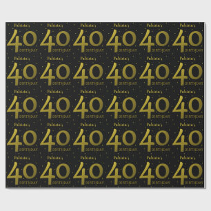 Svart och Guld konfetti 40:e födelsedagen Presentpapper