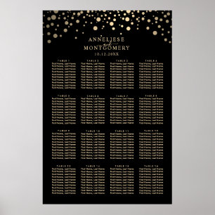 Svart och Guld-konfetti-punkter 16 sittdiagram Poster