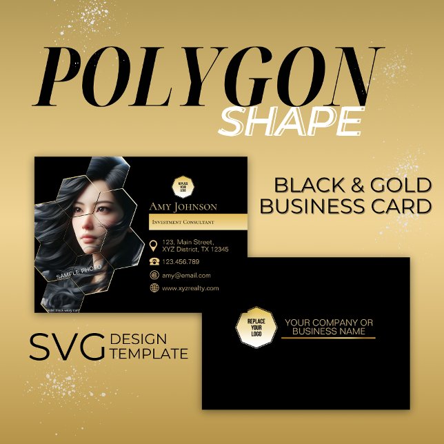 Svart och Guld, lägg till egen bild i SVG Polygon- Visitkort (Skapare uppladdad)