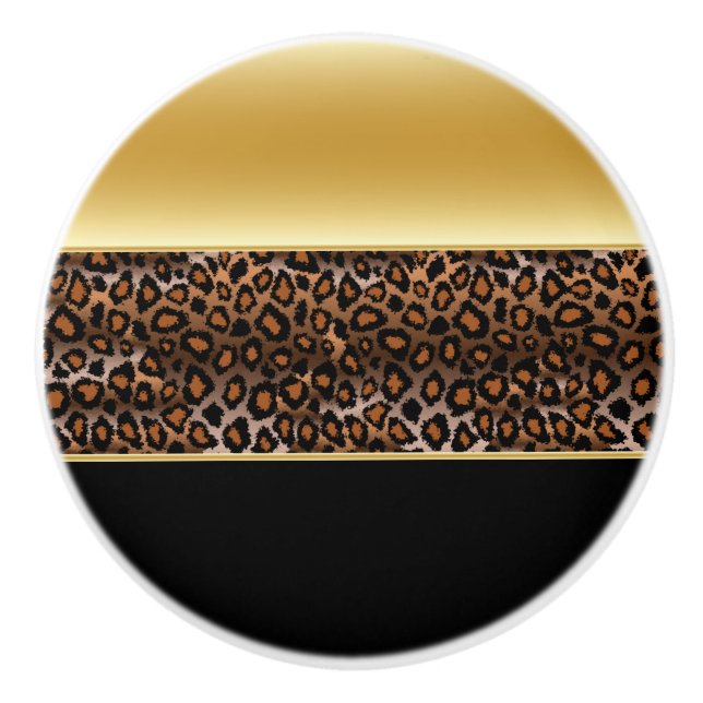 Svart och Guld Leopard Animal Print Knopp (Framsidan)