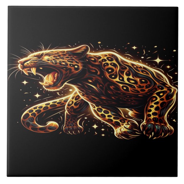 Svart och guld leopard kakelplatta (Framsidan)