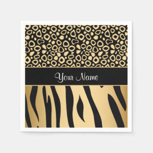 Svart och guld- Leopard och zebra mönstrad Pappersservett