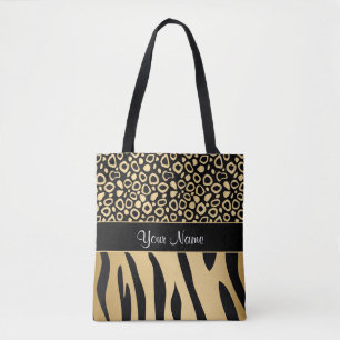 Svart och guld- Leopard och zebra mönstrad Tygkasse