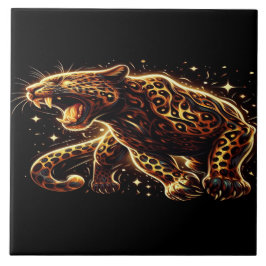 Svart och guld leopard på en 6x6 dekorativ kakelplatta