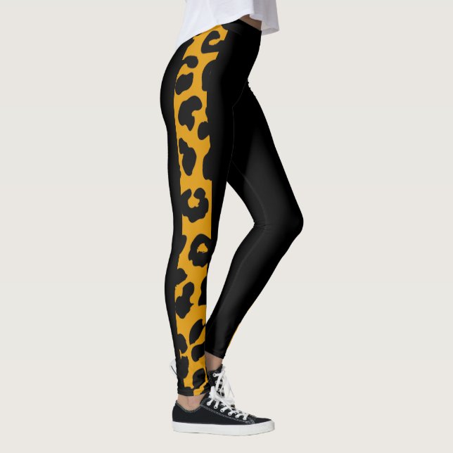 Svart Och Guld Leopard Safari Mönster Leggings (Höger)
