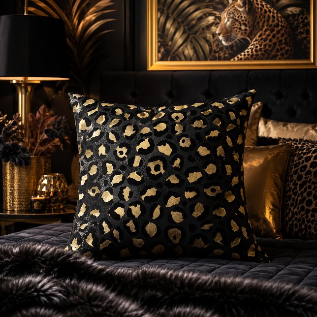 Svart och guld leopardtryck djurmönster kudde (Skapare uppladdad)
