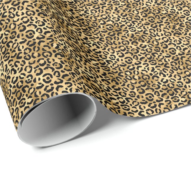 Svart och guld leopardtryck Gepard Djurtryck Presentpapper (Rullad Hörn)