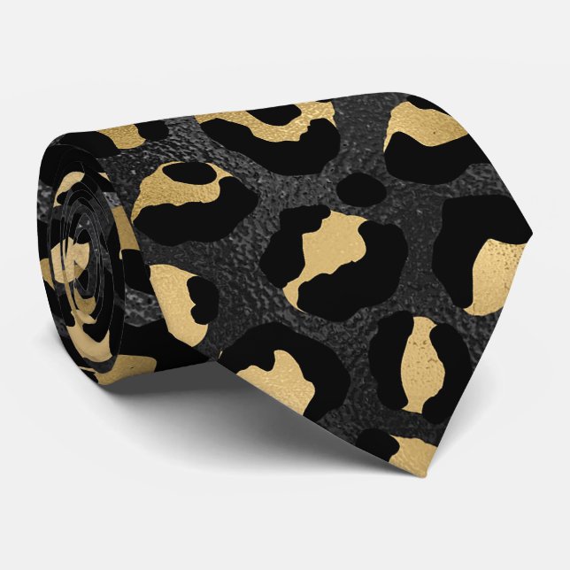 Svart och guld leopardtryck slips (Rullad)