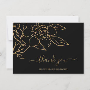 Svart och Guld LIne Art Blommigt Elegant bröllop Tack Kort