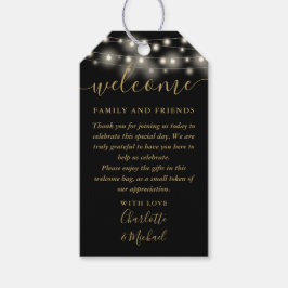Svart och guld Ljus Bröllopsfavorit Välkomstkorg Presentetikett