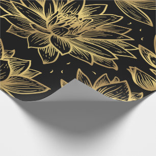 Svart och Guld Lotus Wrapping Papper Presentpapper