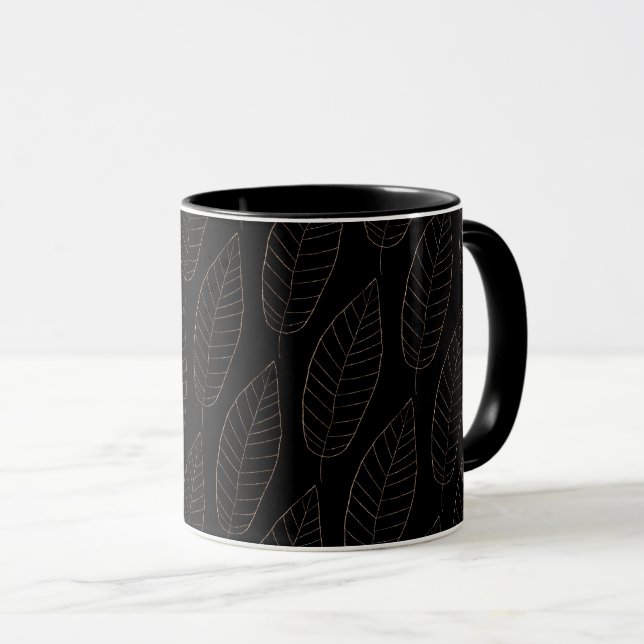 Svart och Guld Löv Line Art Mönster-kaffe Mugg (Framsida höger)