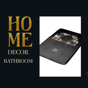 Svart och guld lyx blommigt marble swirrrt badrumsmatta