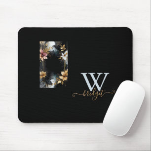 Svart och guld lyx blommigt marble swirrrt musmatta