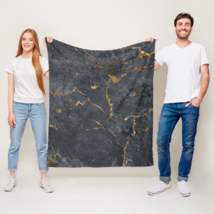 Svart och guld lyxmarmor struktur fleecefilt